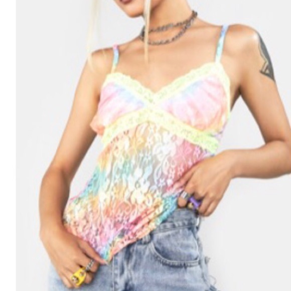 Dolls-kill "NGOrder" brand, multi-color, stretch lace tank top -size M (uk10) - Picture 4 of 11